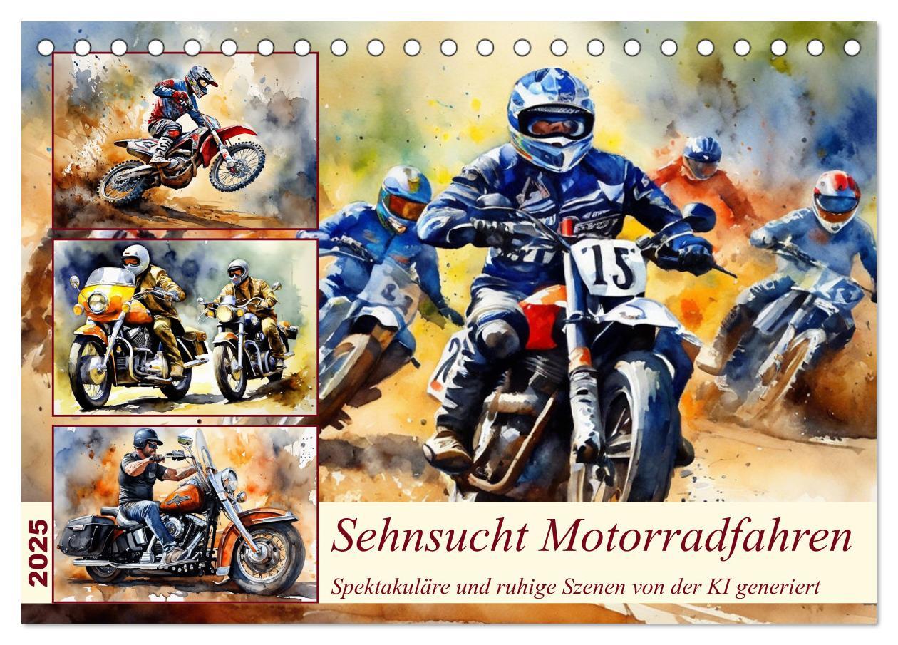Naptár/Határidőnapló Sehnsucht Motorradfahren (Tischkalender 2025 DIN A5 quer), CALVENDO Monatskalender 
