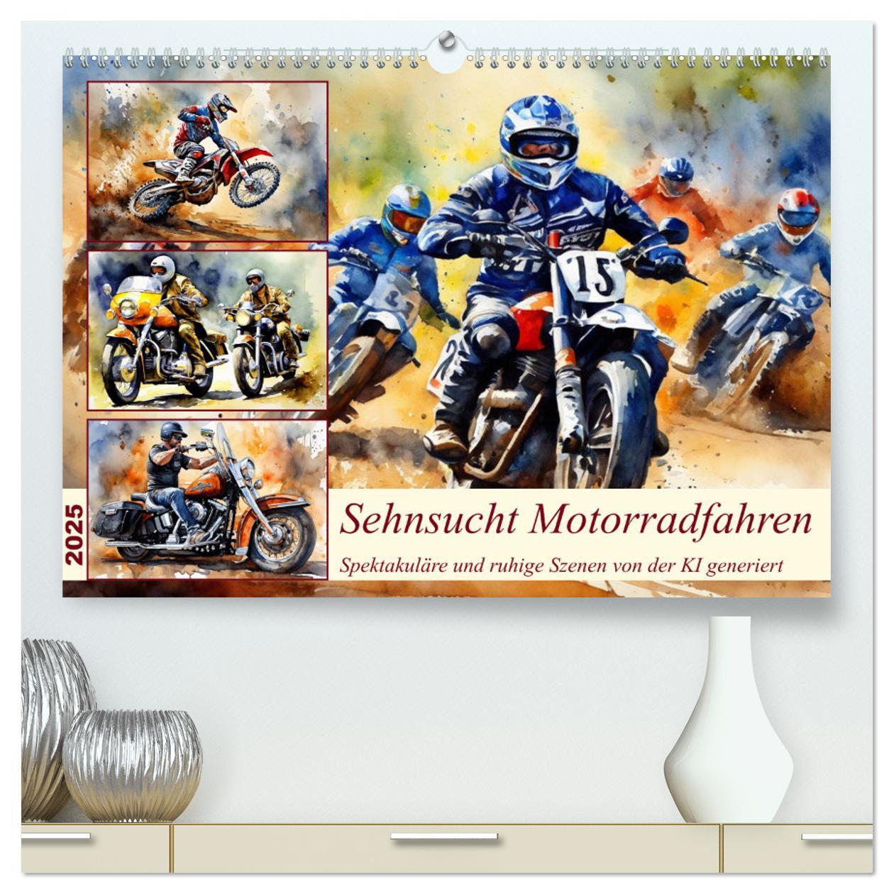 Kalendář/Diář Sehnsucht Motorradfahren (hochwertiger Premium Wandkalender 2025 DIN A2 quer), Kunstdruck in Hochglanz 