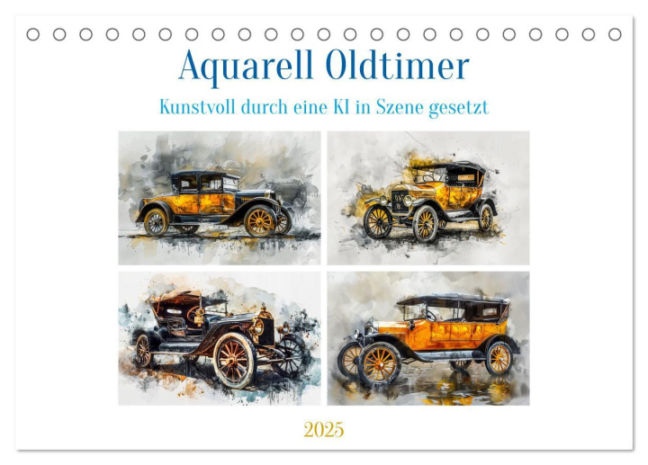 Kalendář/Diář Aquarell Oldtimer (Tischkalender 2025 DIN A5 quer), CALVENDO Monatskalender 