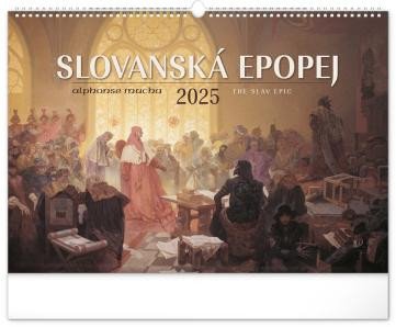 Naptár/Határidőnapló Kalendář 2025 nástěnný: Slovanská epopej - Alfons Mucha, 48 × 33 cm 