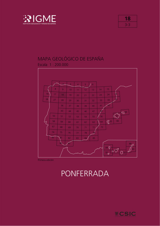 Carte MAPA GEOLOGICO DE ESPAÑA, ESCALA 1:200.000 : PONFERRADA, HOJA 18, 3-3 RUBIO PASCUAL