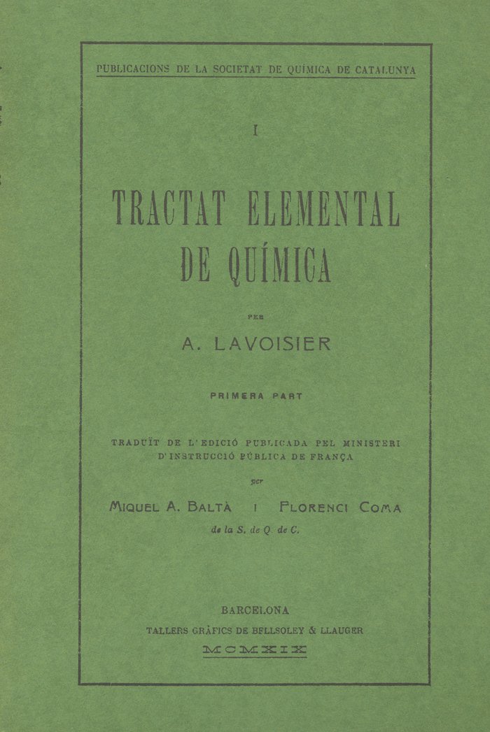 Book TRACTAT ELEMENTAL DE QUIMICA LAVOISIER