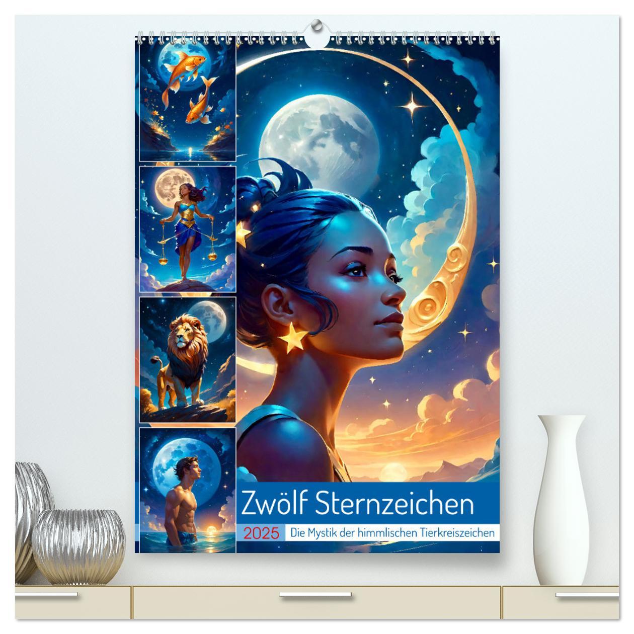 Kalendarz/Pamiętnik Zwölf Sternzeichen (hochwertiger Premium Wandkalender 2025 DIN A2 hoch), Kunstdruck in Hochglanz 