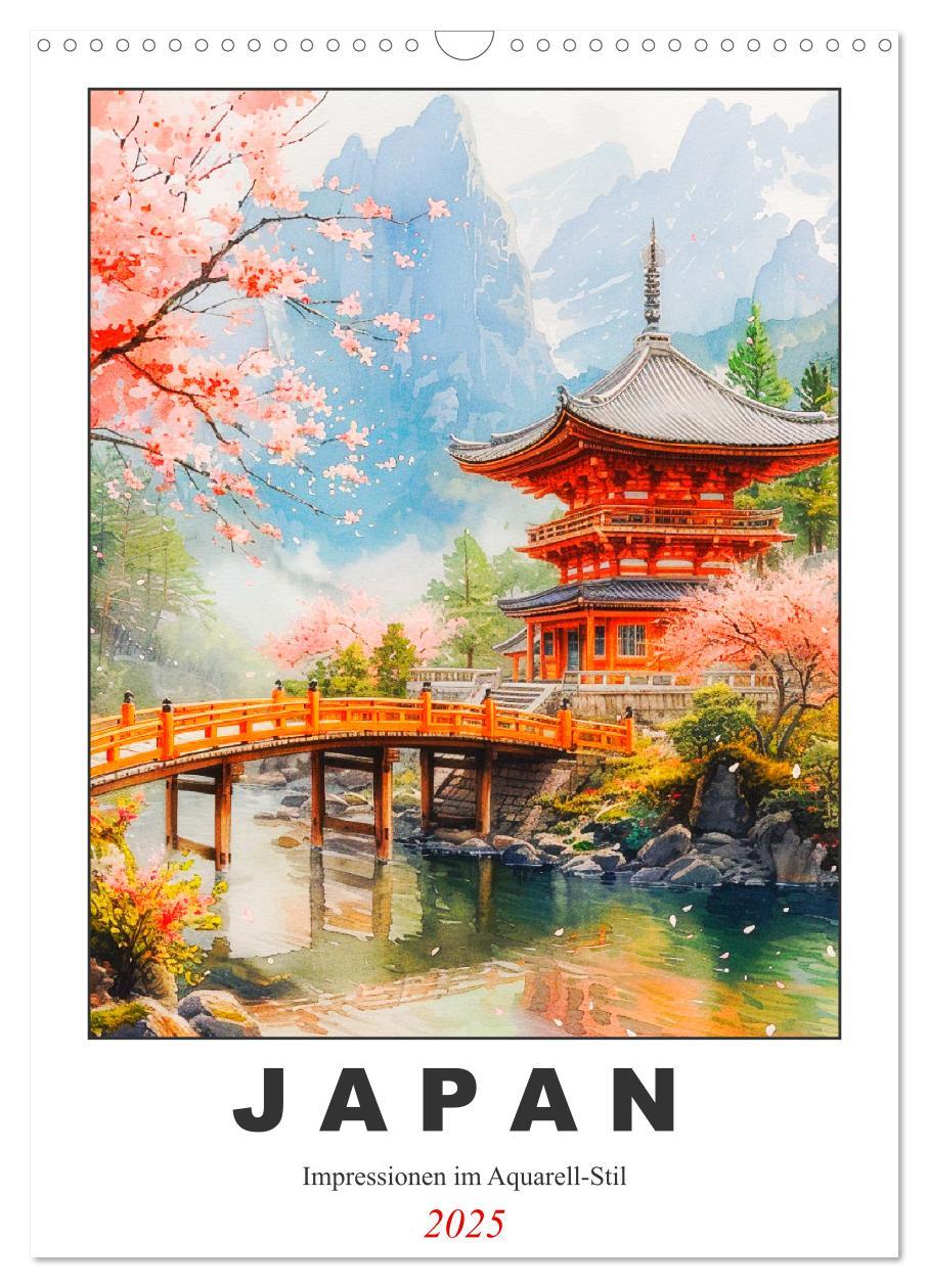 Календар/тефтер Japan. Impressionen im Aquarell-Stil (Wandkalender 2025 DIN A3 hoch), CALVENDO Monatskalender Calvendo