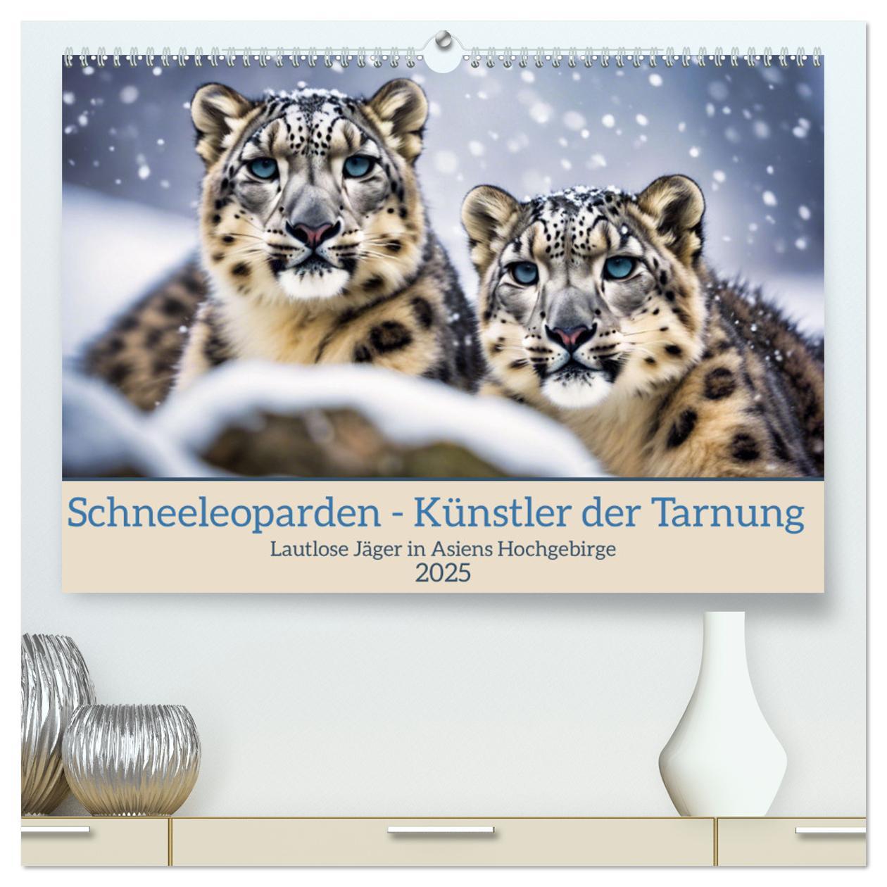 Календар/тефтер Schneeleoparden - Meister der Tarnung (hochwertiger Premium Wandkalender 2025 DIN A2 quer), Kunstdruck in Hochglanz Calvendo