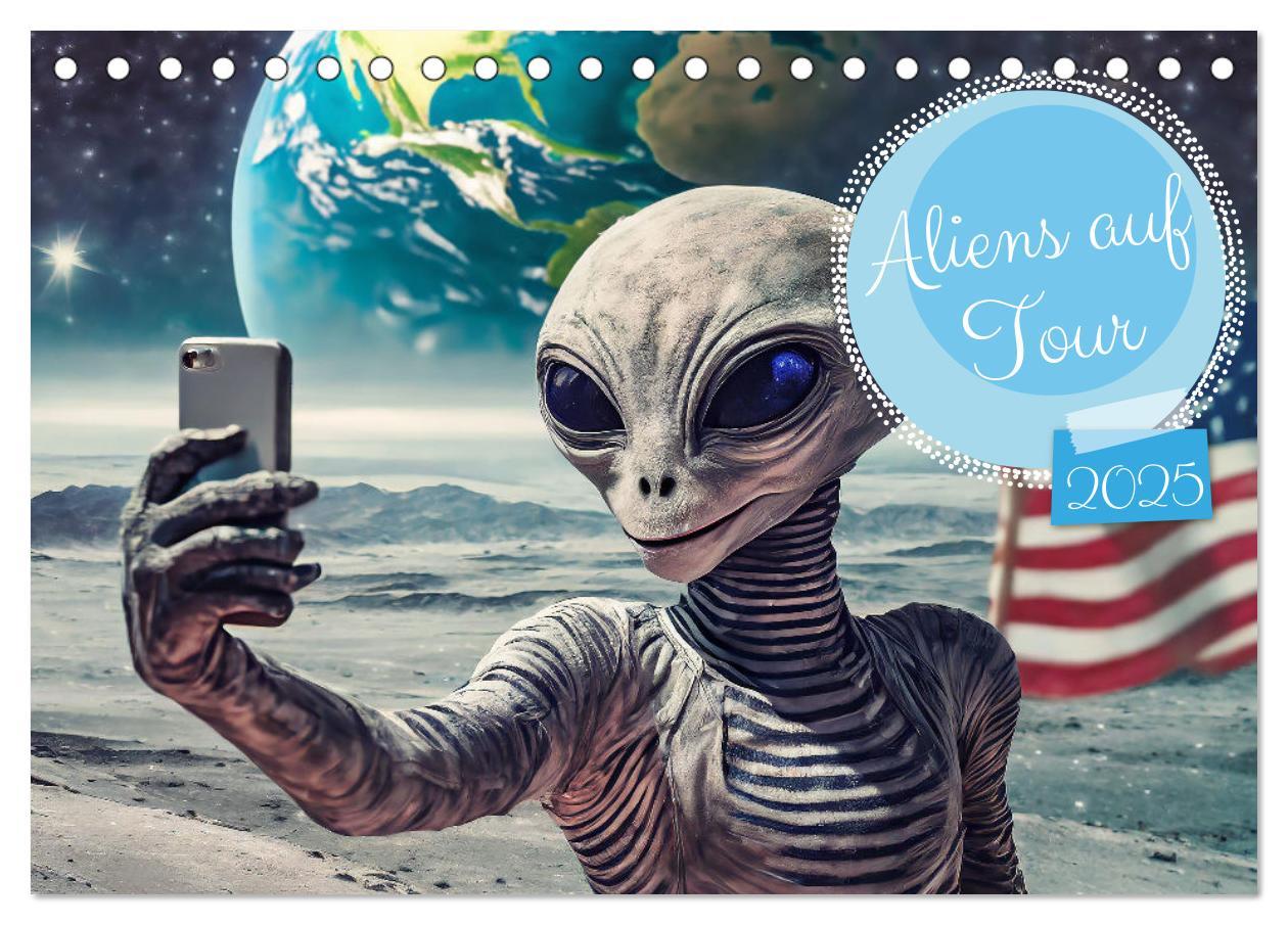 Календар/тефтер Aliens auf Tour (Tischkalender 2025 DIN A5 quer), CALVENDO Monatskalender 