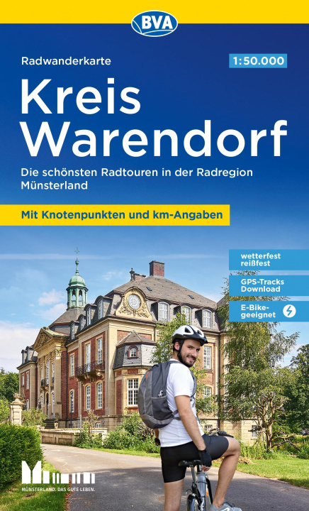 Tlačovina Radwanderkarte BVA Kreis Warendorf 1:50.000, mit Knotenpunkten und km-Angaben, reiß- und wetterfest, GPS-Tracks Download Greven Münsterland e. V.