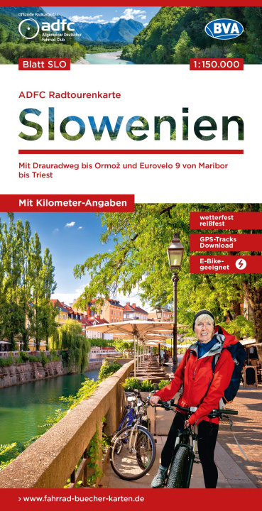 Pubblicazioni cartacee ADFC-Radtourenkarte SLO Slowenien 1:150.000, reiß- und wetterfest, E-Bike geeignet, GPS-Tracks Download, mit Kilometer-Angaben BVA BikeMedia GmbH