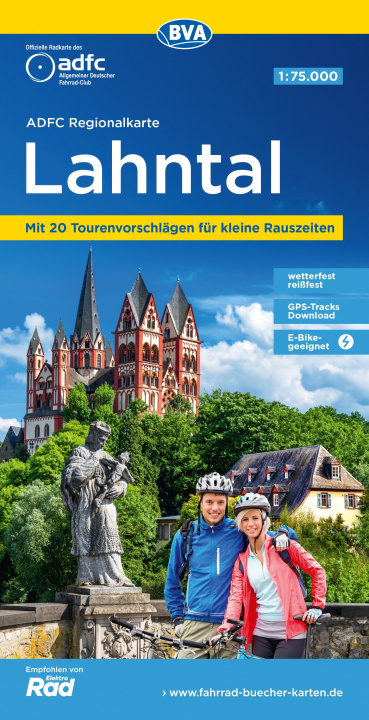 Prasa ADFC-Regionalkarte Lahntal, 1:75.000, mit Tagestourenvorschlägen, reiß- und wetterfest, E-Bike-geeignet, mit Knotenpunkten, GPS-Tracks Download BVA BikeMedia GmbH