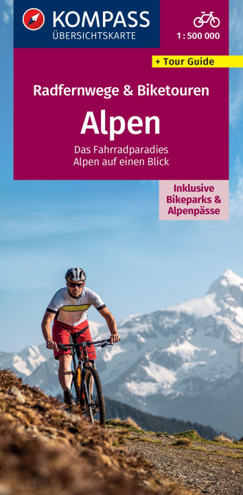 Printed items KOMPASS Radfernwegekarte Radfernwege & Biketouren Alpen - Übersichtskarte 1:500.000 