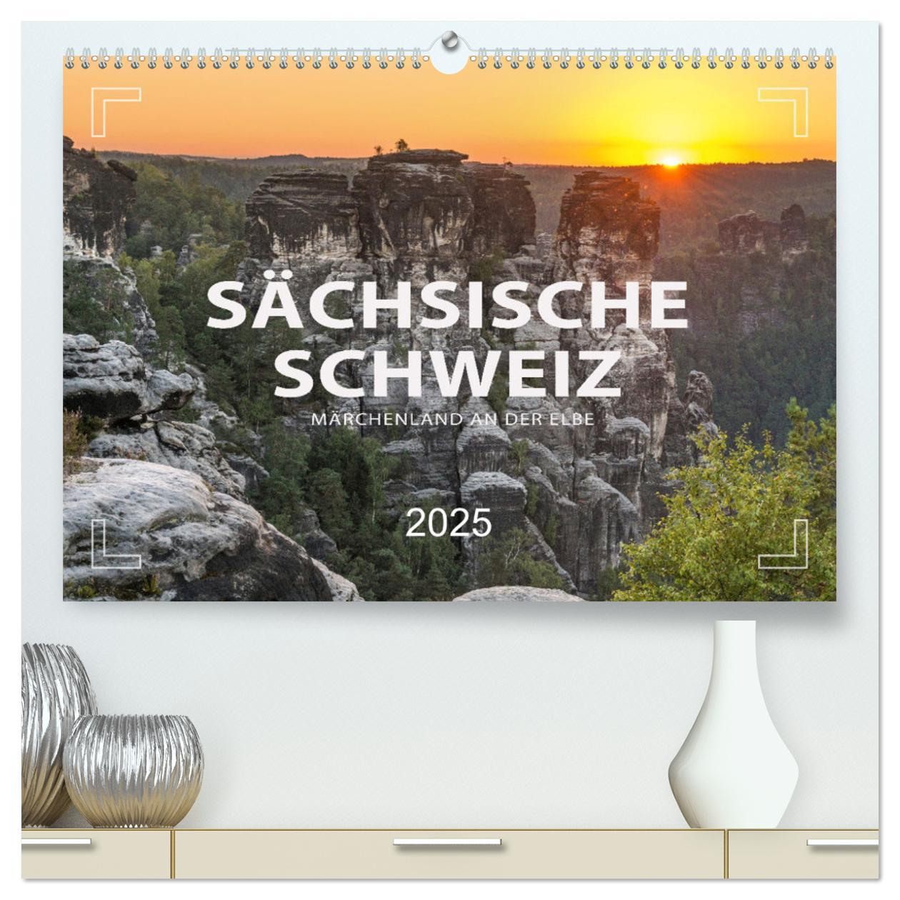 Kalendář/Diář SÄCHSISCHE SCHWEIZ - Märchenland an der Elbe (hochwertiger Premium Wandkalender 2025 DIN A2 quer), Kunstdruck in Hochglanz Calvendo