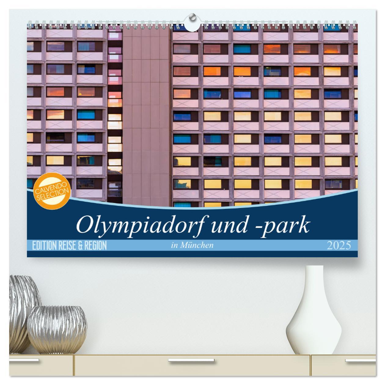 Kalendár/Diár Olympiadorf und -park in München (hochwertiger Premium Wandkalender 2025 DIN A2 quer), Kunstdruck in Hochglanz 