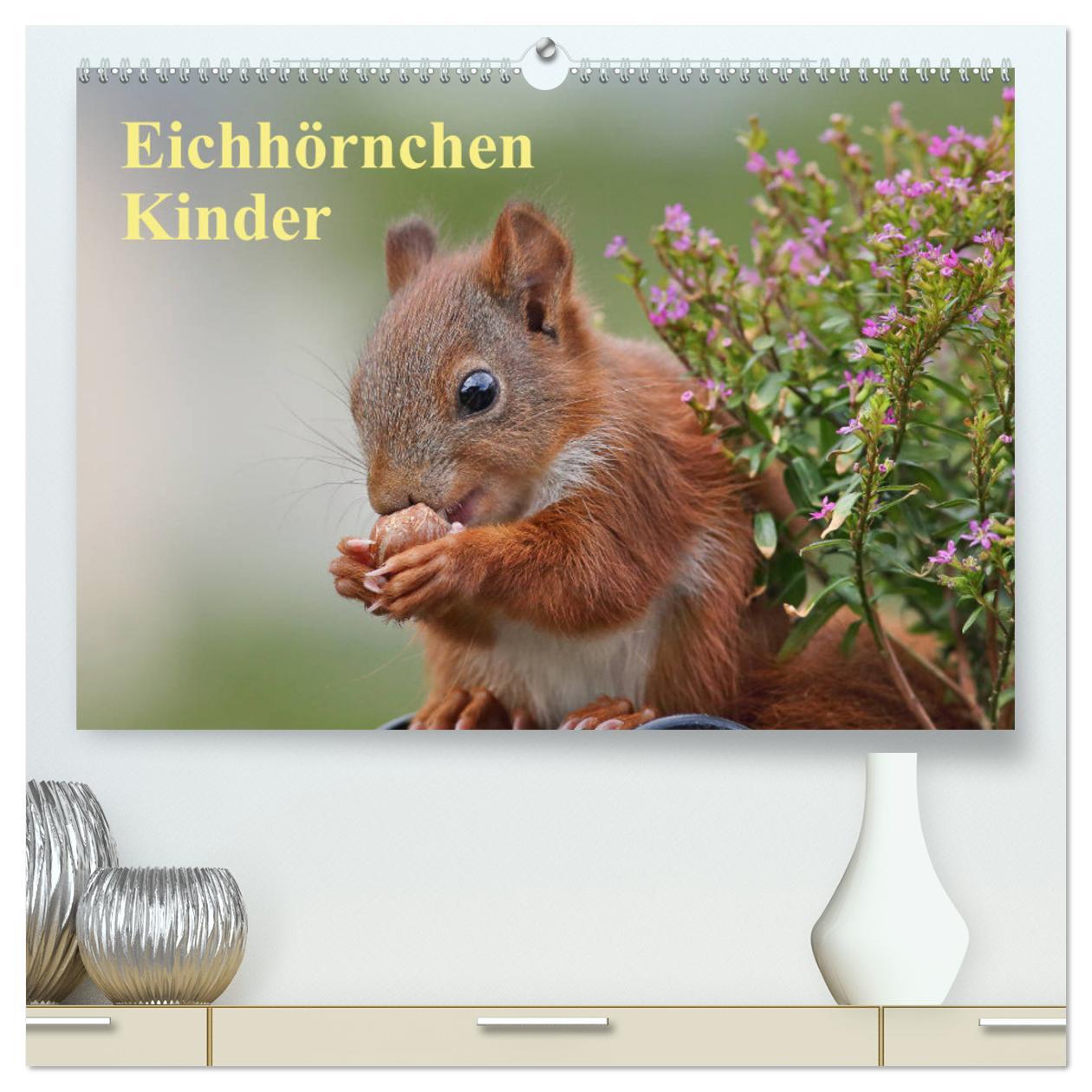 Kalender/Terminbuch Eichhörnchen Kinder (hochwertiger Premium Wandkalender 2025 DIN A2 quer), Kunstdruck in Hochglanz Calvendo