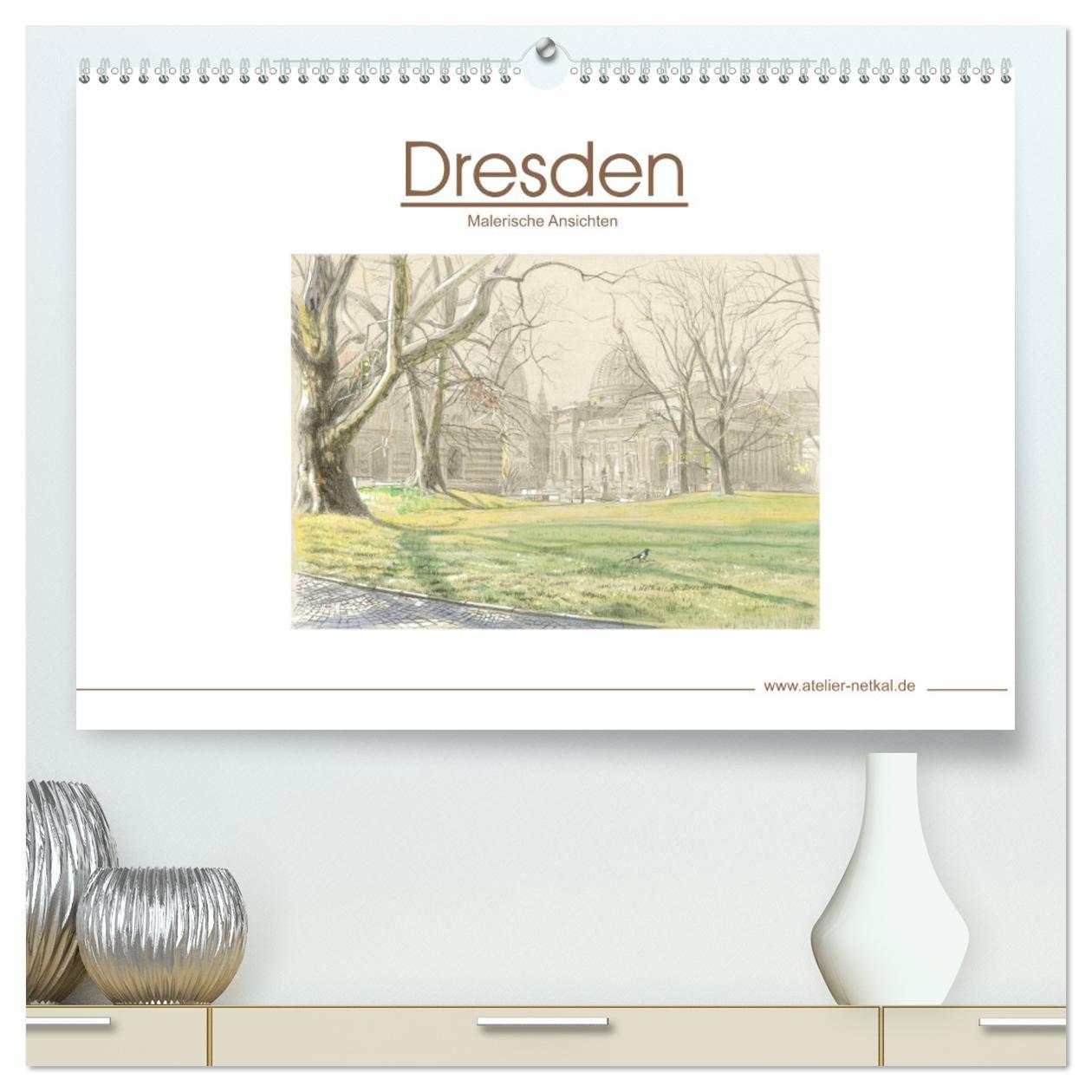 Kalendarz/Pamiętnik Dresden - Malerische Ansichten (hochwertiger Premium Wandkalender 2025 DIN A2 quer), Kunstdruck in Hochglanz Calvendo