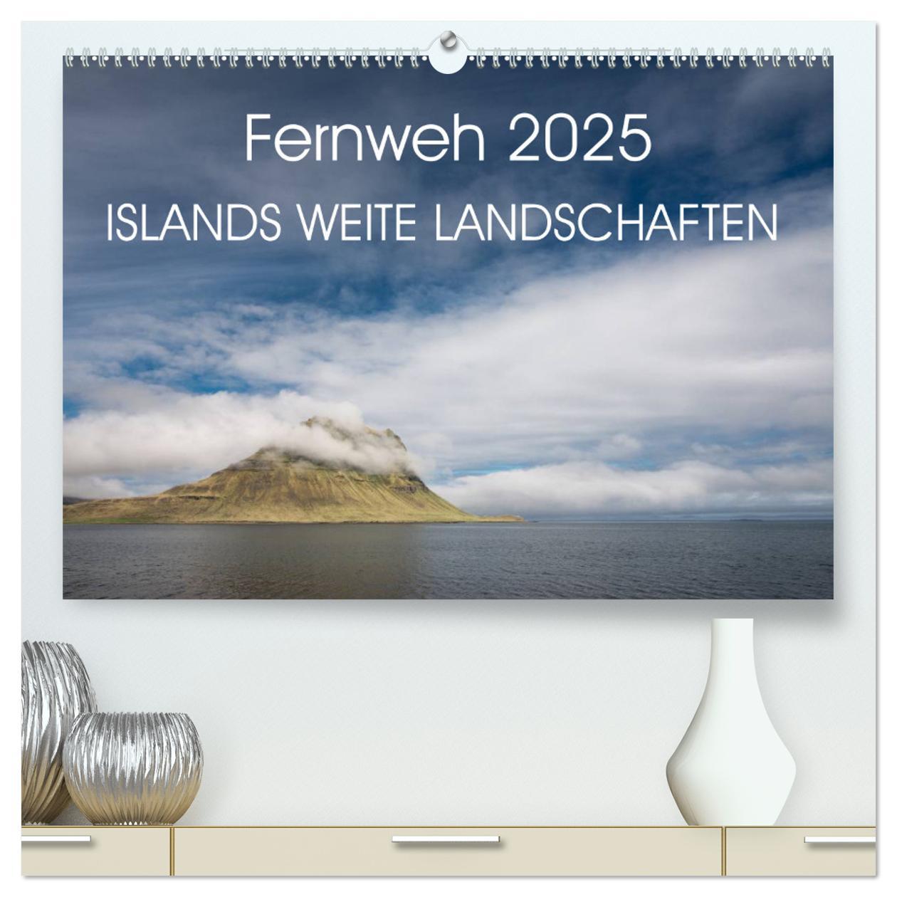 Kalendarz/Pamiętnik Fernweh 2025 - Islands weite Landschaften (hochwertiger Premium Wandkalender 2025 DIN A2 quer), Kunstdruck in Hochglanz Calvendo