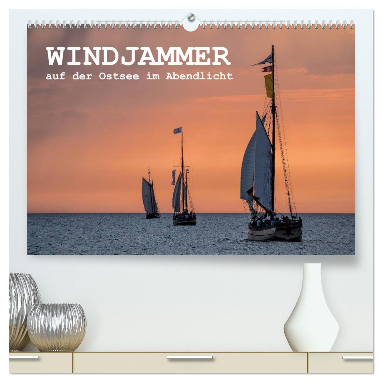 Naptár/Határidőnapló Windjammer auf der Ostsee im Abendlicht (hochwertiger Premium Wandkalender 2025 DIN A2 quer), Kunstdruck in Hochglanz Calvendo