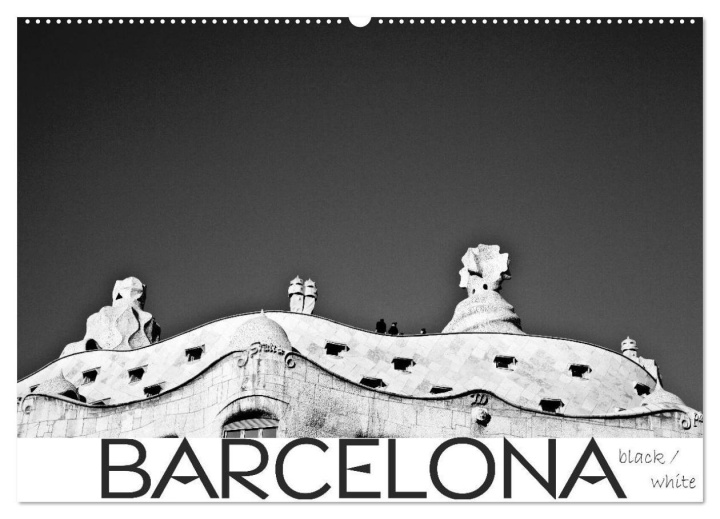 Kalendarz/Pamiętnik BARCELONA [black/white] (Wandkalender 2025 DIN A2 quer), CALVENDO Monatskalender 