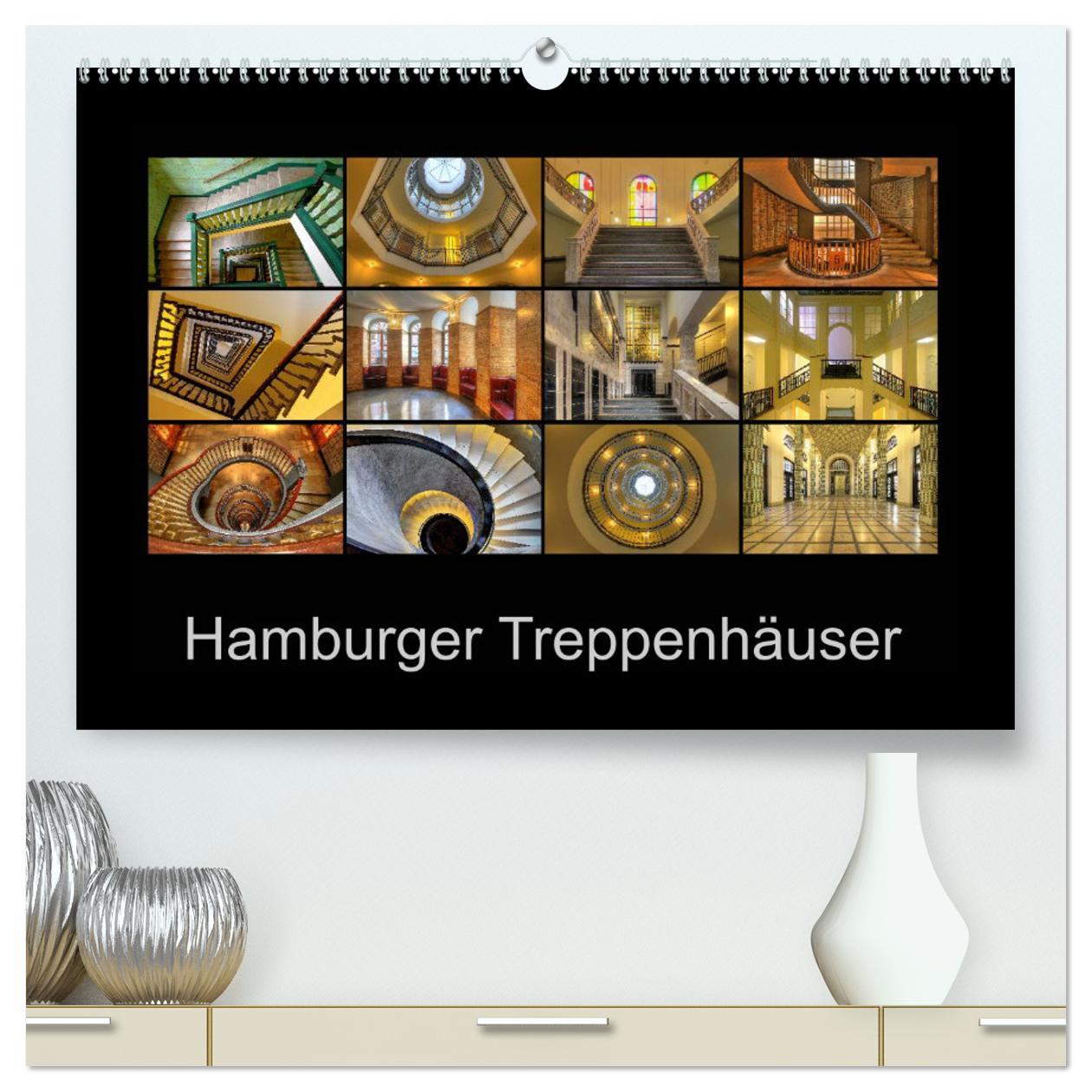 Kalendarz/Pamiętnik Hamburger Treppenhäuser (hochwertiger Premium Wandkalender 2025 DIN A2 quer), Kunstdruck in Hochglanz 