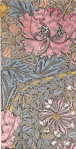 Carte Morris Pink Honeysuckle (William Morris) Slim 12-month Horizontal Hardback Dayplanner 2025 (Elastic Band Closure) Paperblanks