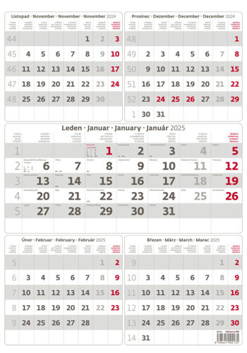 Calendar/Diary Pětiměsíční kalendář 2025 šedý - nástěnný kalendář 