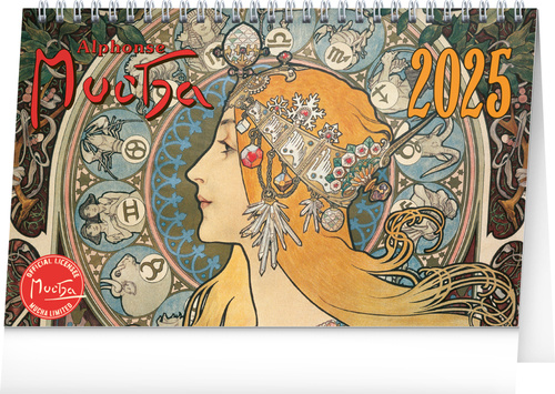 Kalender/Terminbuch Alfons Mucha 2025 - stolní kalendář 