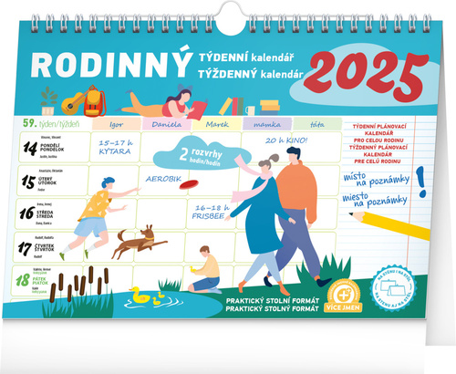 Calendar / Agendă Týdenní rodinný plánovací kalendář s háčkem 2025, 30 × 21 cm 