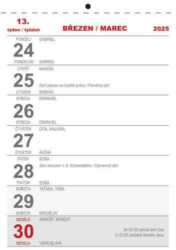 Naptár/Határidőnapló Týdenní trhací kalendář A5 2025 - nástěnný kalendář 