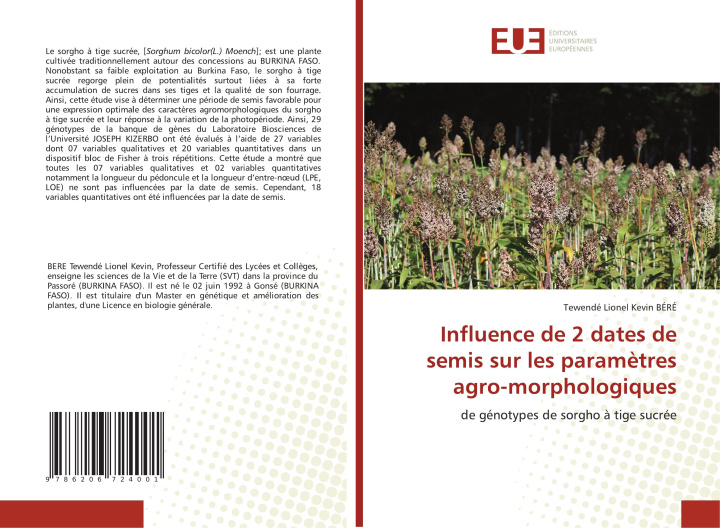 Knjiga Influence de 2 dates de semis sur les paramètres agro-morphologiques Tewendé Lionel Kevin BÉRÉ
