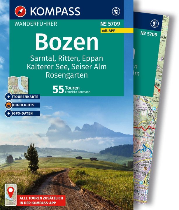 Libro KOMPASS Wanderführer Bozen, Sarntal, Ritten, Eppan, Kalterer See, Seiser Alm, Rosengarten, 55 Touren mit Extra-Tourenkarte Franziska Baumann