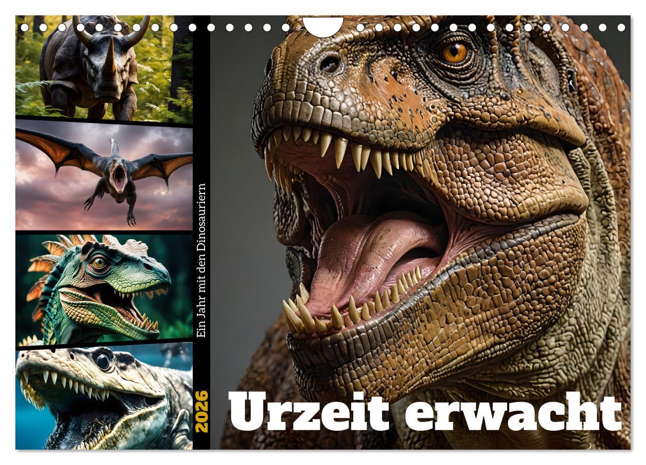 Kalendár/Diár Urzeit erwacht - Ein Jahr mit den Dinosauriern (Wandkalender 2026 DIN A4 quer), CALVENDO Monatskalender Calvendo