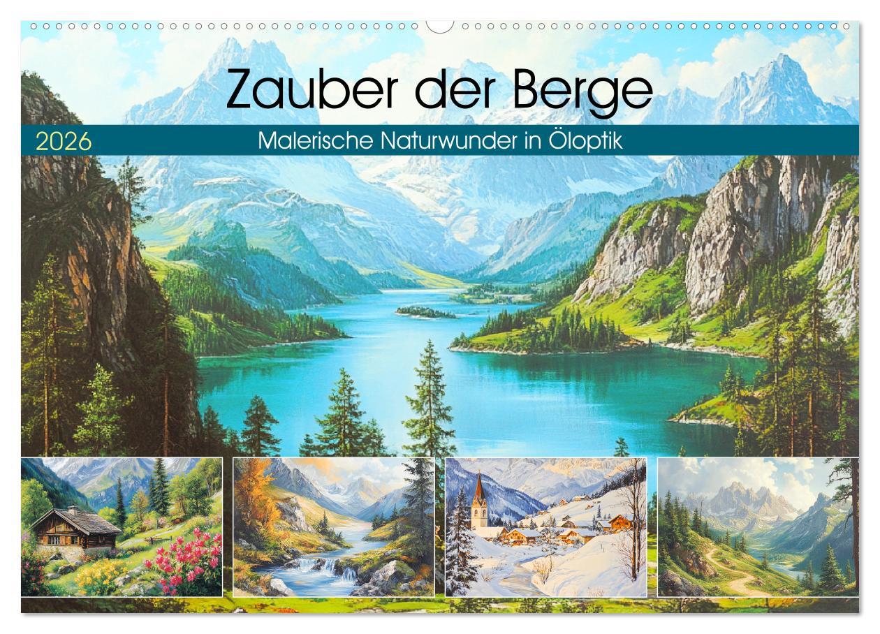 Kalendár/Diár Zauber der Berge. Malerische Naturwunder in Öloptik (Wandkalender 2026 DIN A2 quer), CALVENDO Monatskalender Calvendo