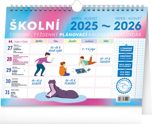 Calendario/Agenda Školní plánovací kalendář s háčkem 2026, 30 × 21 cm 