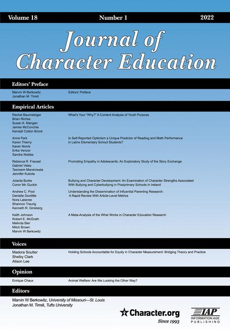 Kniha Journal of Character Education Vol 18 Issue 1 Jacques S. Benninga