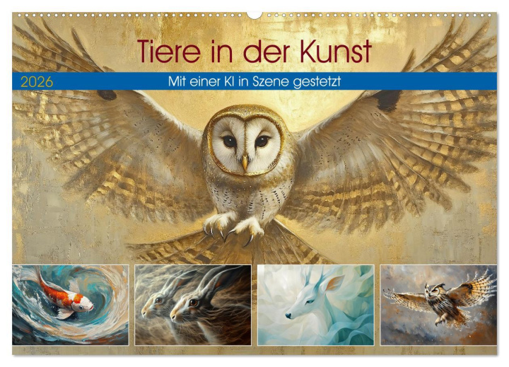 Kalendář/Diář Tiere in der Kunst (Wandkalender 2026 DIN A2 quer), CALVENDO Monatskalender Calvendo