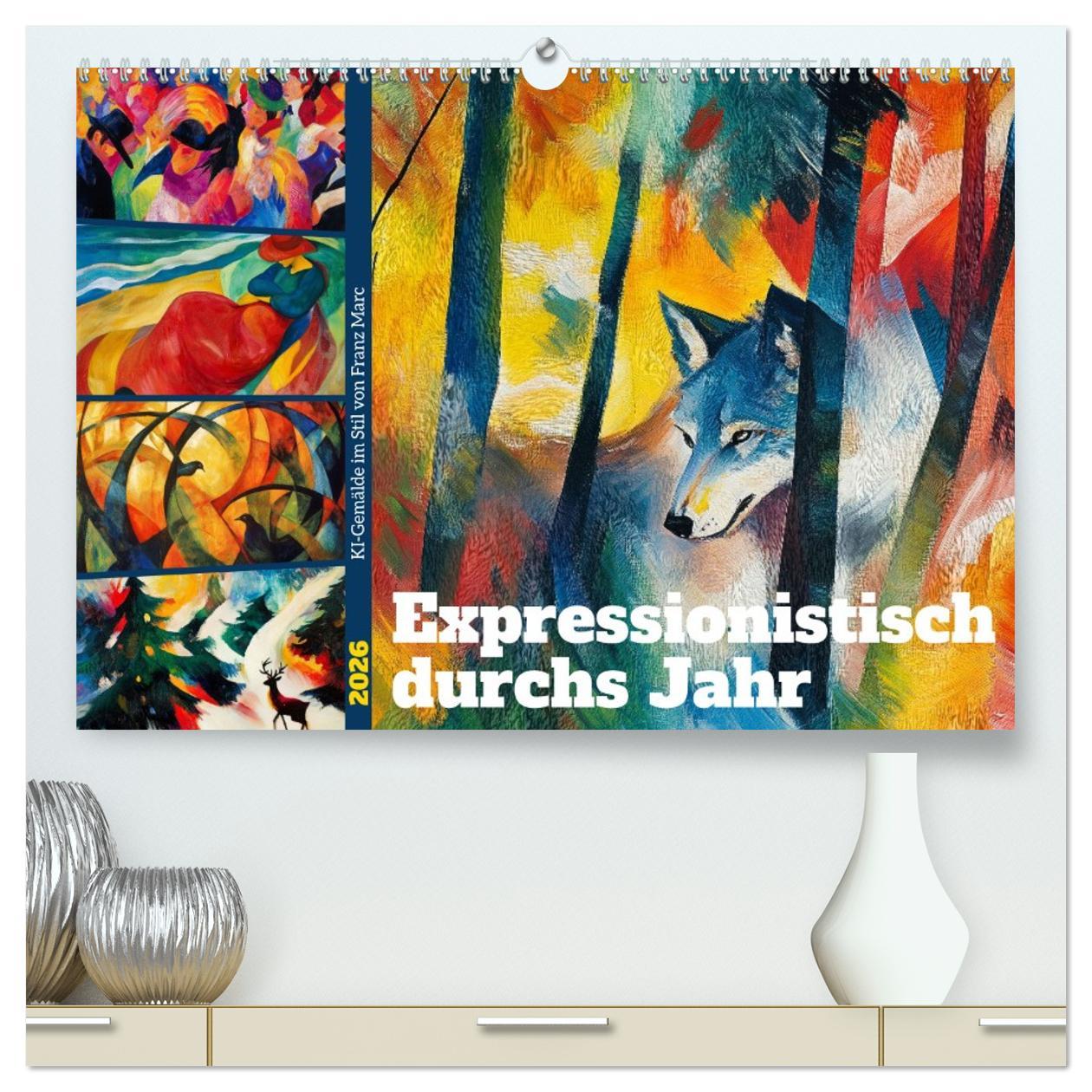 Kalendár/Diár Expressionistisch durchs Jahr (hochwertiger Premium Wandkalender 2026 DIN A2 quer), Kunstdruck in Hochglanz Calvendo