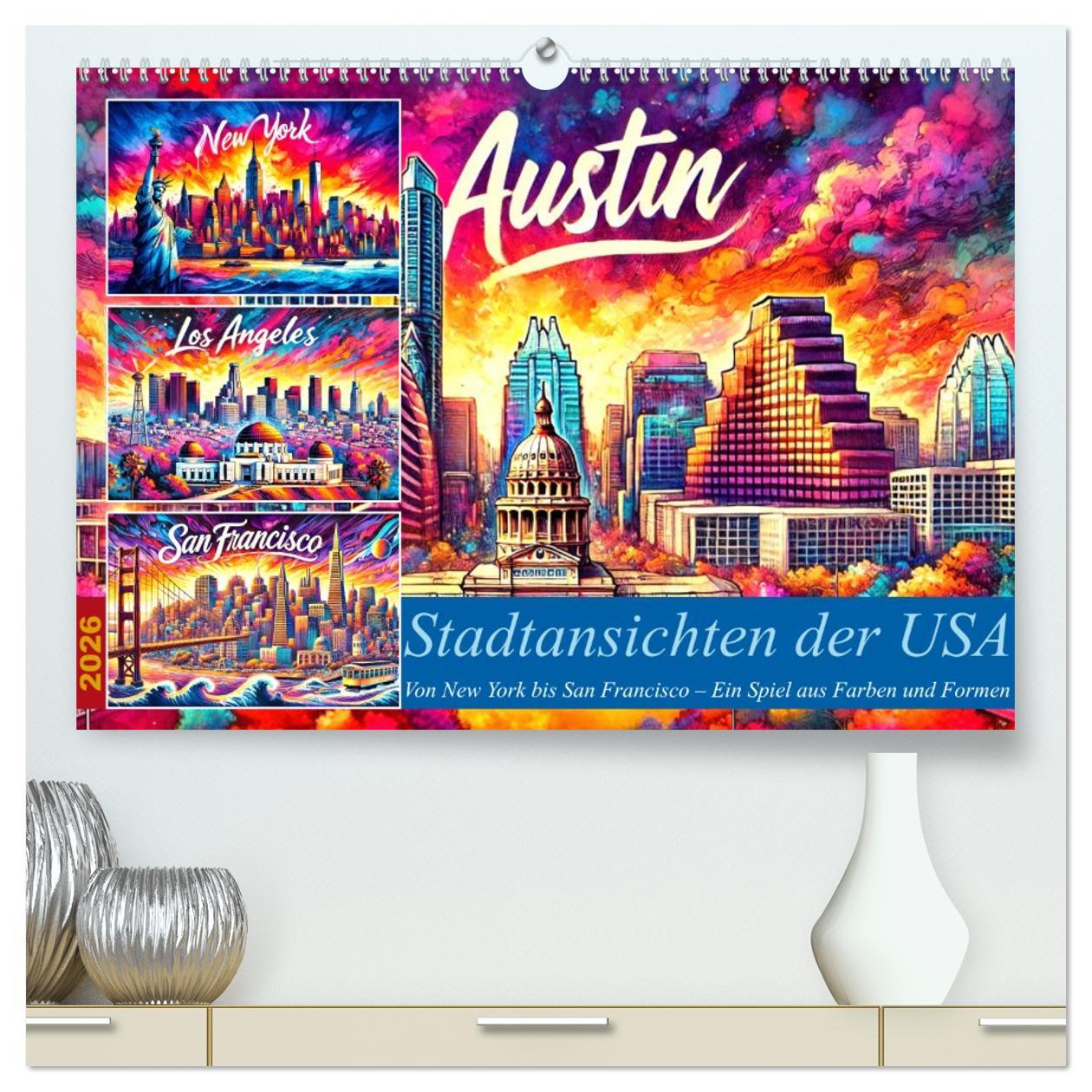 Kalendář/Diář Stadtansichten der USA in Tusche (hochwertiger Premium Wandkalender 2026 DIN A2 quer), Kunstdruck in Hochglanz Calvendo