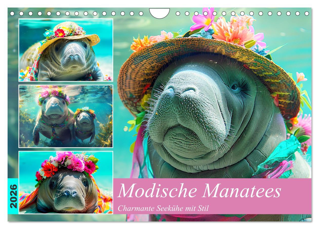 Kalendář/Diář Modische Manatees. Charmante Seekühe mit Stil (Wandkalender 2026 DIN A4 quer), CALVENDO Monatskalender Calvendo