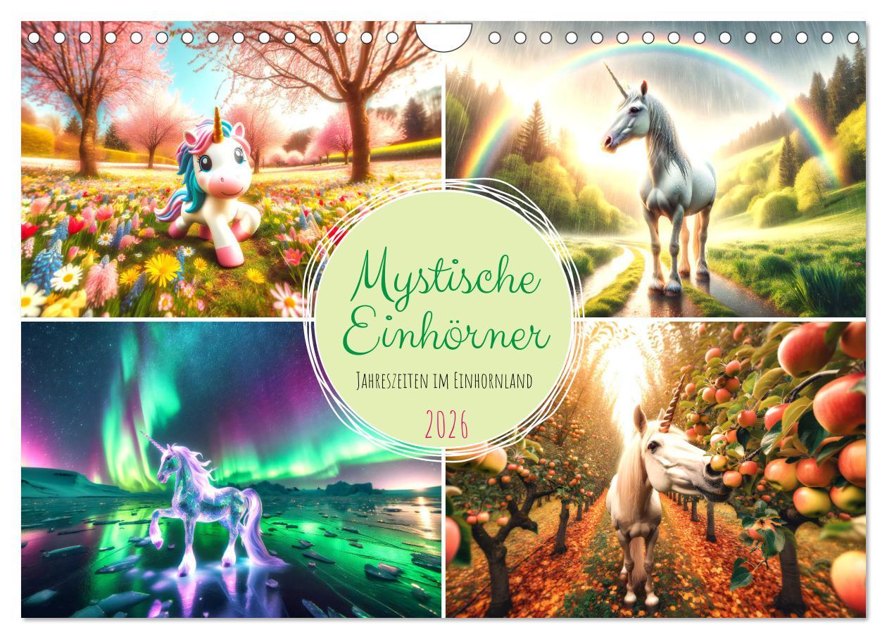 Kalendár/Diár Mystische Einhörner - Jahreszeiten im Einhornland (Wandkalender 2026 DIN A4 quer), CALVENDO Monatskalender Calvendo