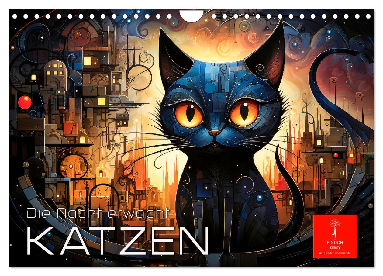 Kalendář/Diář Katzen - die Nacht erwacht (Wandkalender 2026 DIN A4 quer), CALVENDO Monatskalender Calvendo