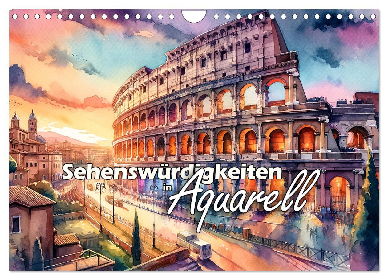 Kalendář/Diář Sehenswürdigkeiten in Aquarell (Wandkalender 2026 DIN A4 quer), CALVENDO Monatskalender Calvendo