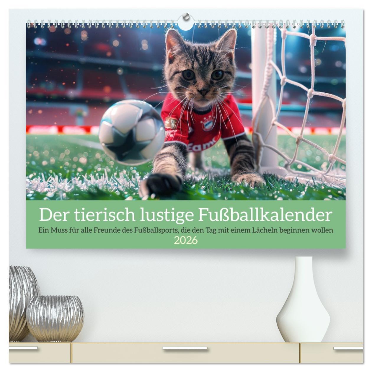 Kalendář/Diář Der tierisch lustige Fußballkalender (hochwertiger Premium Wandkalender 2026 DIN A2 quer), Kunstdruck in Hochglanz Calvendo