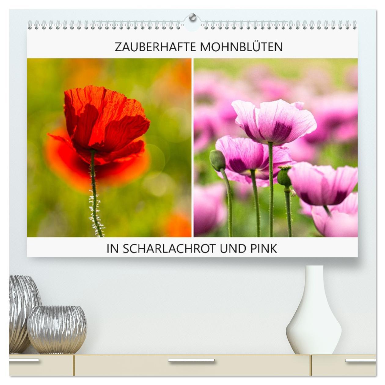 Kalendář/Diář ZAUBERHAFTE MOHNBLÜTEN IN SCHARLACHROT UND PINK (hochwertiger Premium Wandkalender 2026 DIN A2 quer), Kunstdruck in Hochglanz Calvendo