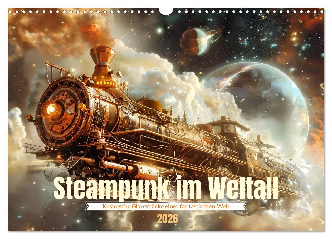 Kalendář/Diář Steampunk im Weltall (Wandkalender 2026 DIN A3 quer), CALVENDO Monatskalender Calvendo