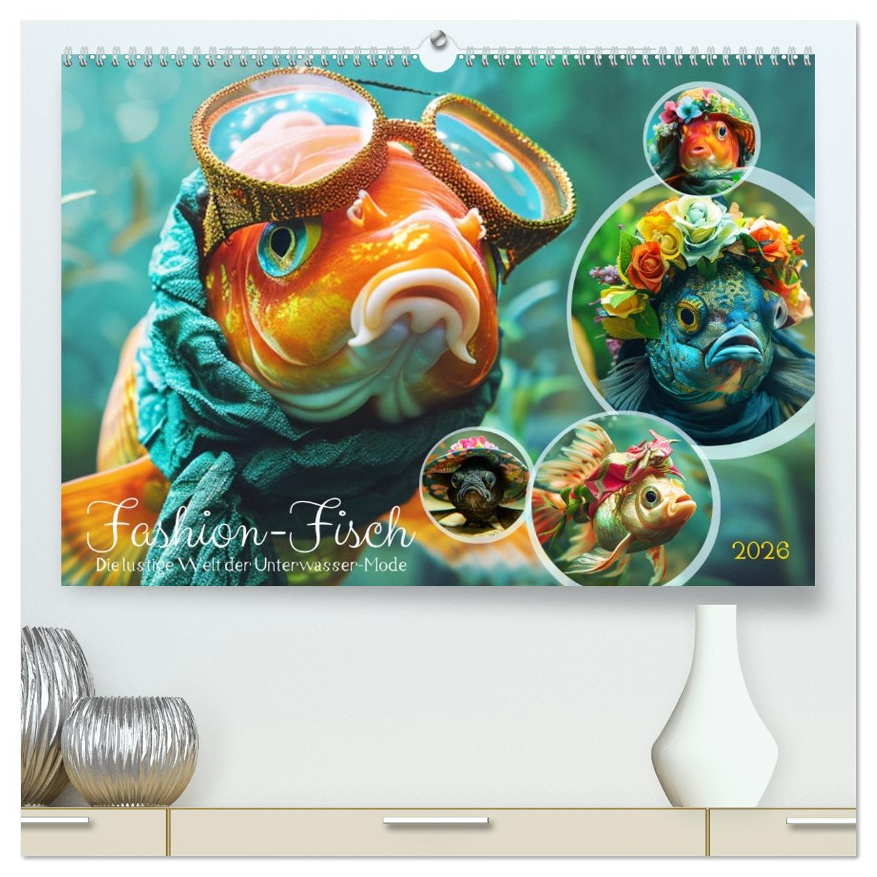 Kalendář/Diář Fashion-Fisch. Die lustige Welt der Unterwasser-Mode (hochwertiger Premium Wandkalender 2026 DIN A2 quer), Kunstdruck in Hochglanz Calvendo