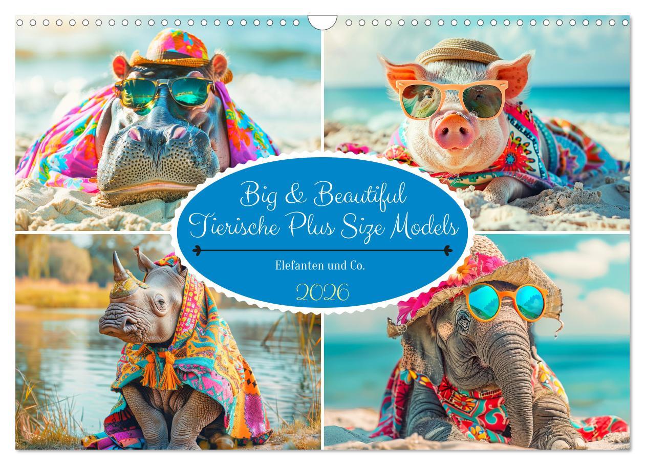 Kalendář/Diář Big & Beautiful. Tierische Plus Size Models. Elefanten und Co. (Wandkalender 2026 DIN A3 quer), CALVENDO Monatskalender Calvendo