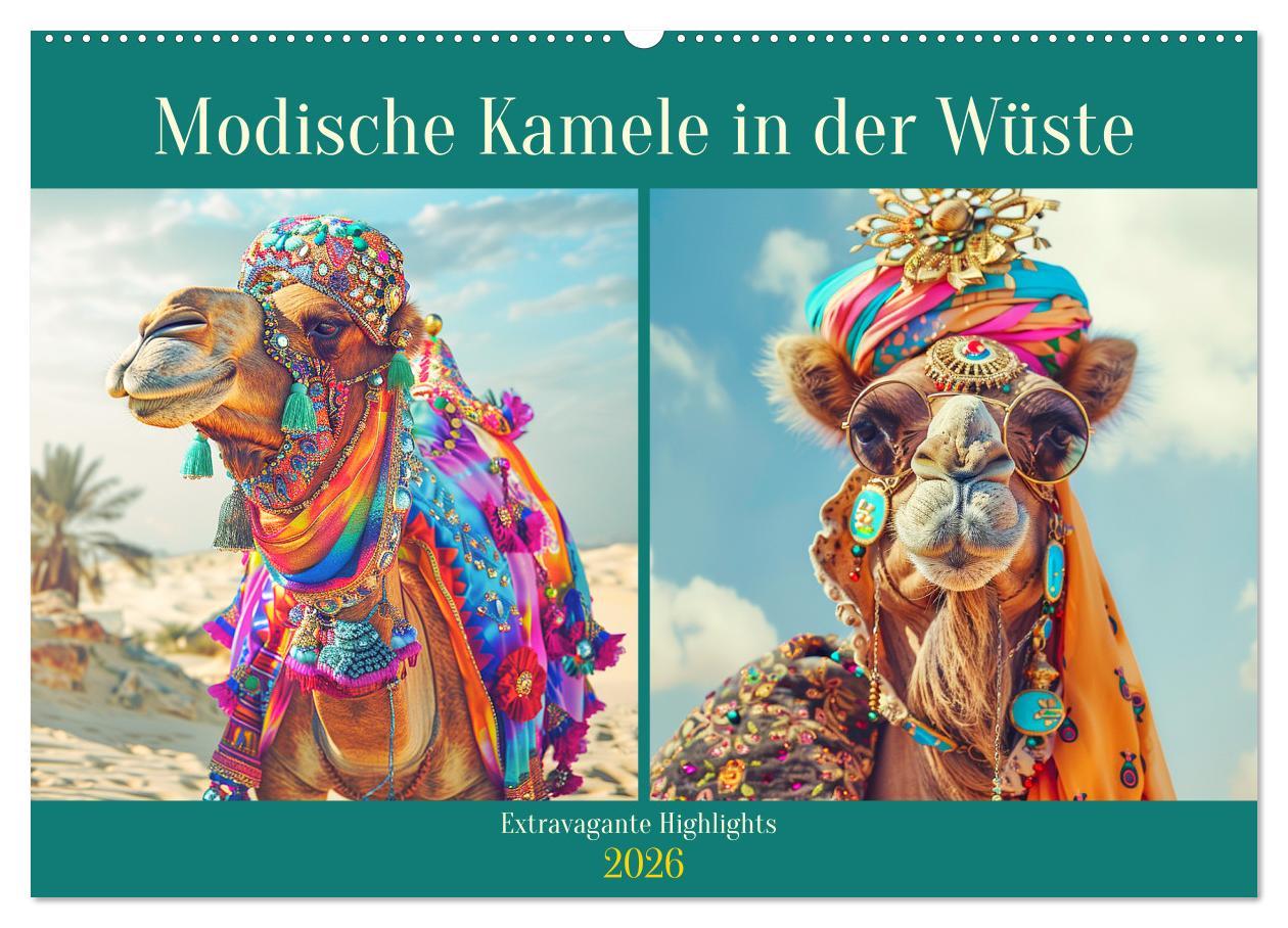 Kalendár/Diár Modische Kamele in der Wüste. Extravagante Highlights (Wandkalender 2026 DIN A2 quer), CALVENDO Monatskalender Calvendo