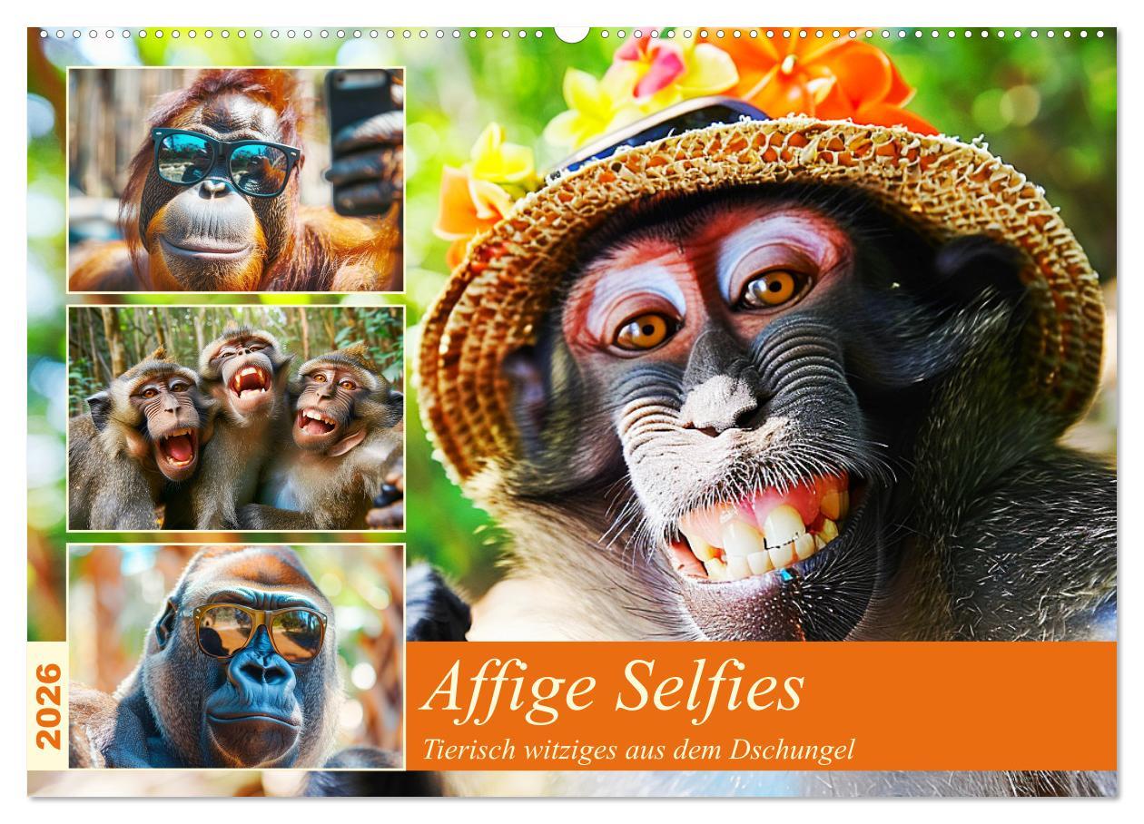 Kalendár/Diár Affige Selfies. Tierisch witziges aus dem Dschungel (Wandkalender 2026 DIN A2 quer), CALVENDO Monatskalender Calvendo