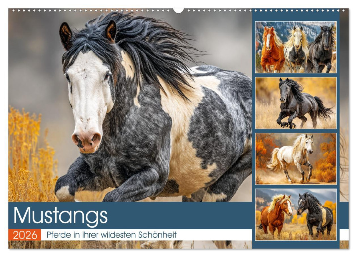 Kalendár/Diár Mustangs. Pferde in ihrer wildesten Schönheit (Wandkalender 2026 DIN A2 quer), CALVENDO Monatskalender Calvendo
