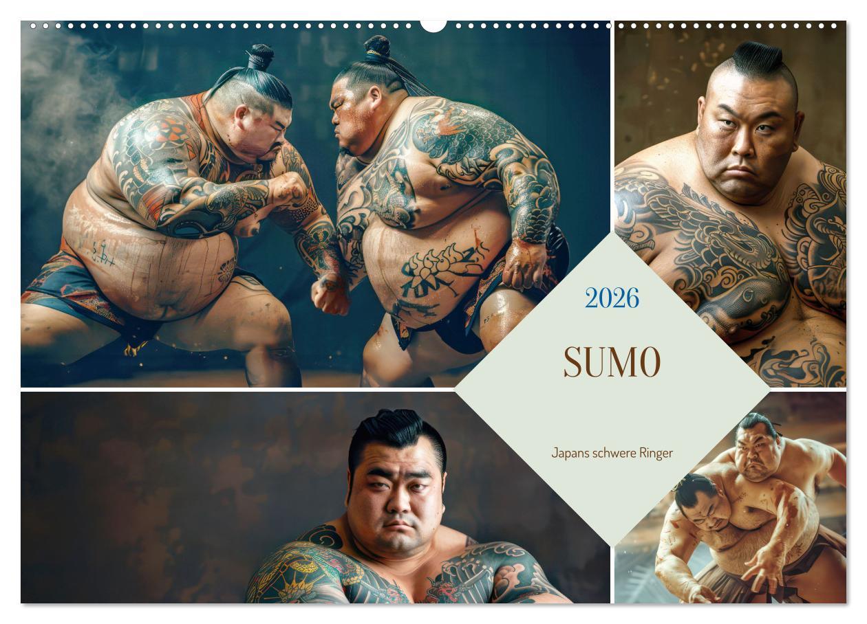 Kalendár/Diár Sumo - Japans schwere Ringer (Wandkalender 2026 DIN A2 quer), CALVENDO Monatskalender Calvendo