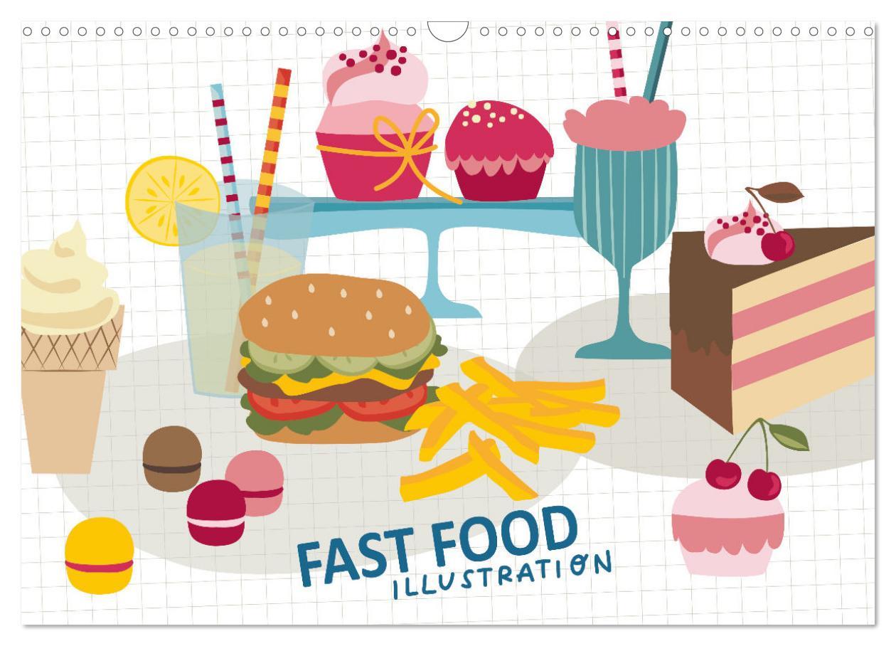 Kalendář/Diář Fast Food Illustration (Wandkalender 2026 DIN A3 quer), CALVENDO Monatskalender Calvendo